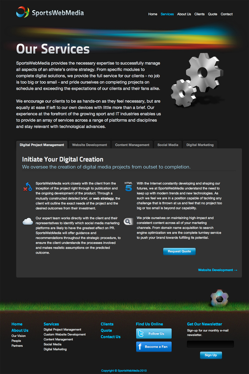SportsWebMedia Services Page Example
